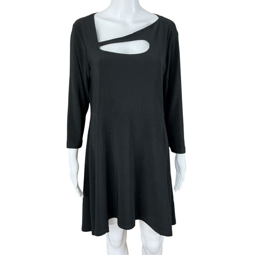 Sympli Travel Dress sz 14 Black Fit Flare Cutout Detail No Iron Packable Canada - Picture 3 of 13
